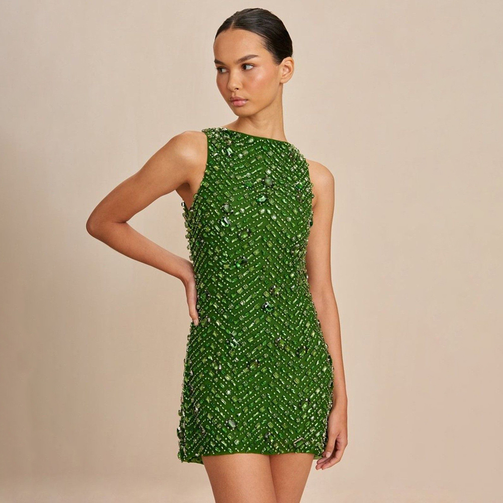 Women'S Formal Dinner Wear - Gaun Mini Wanita Tanpa Lengan Bordir