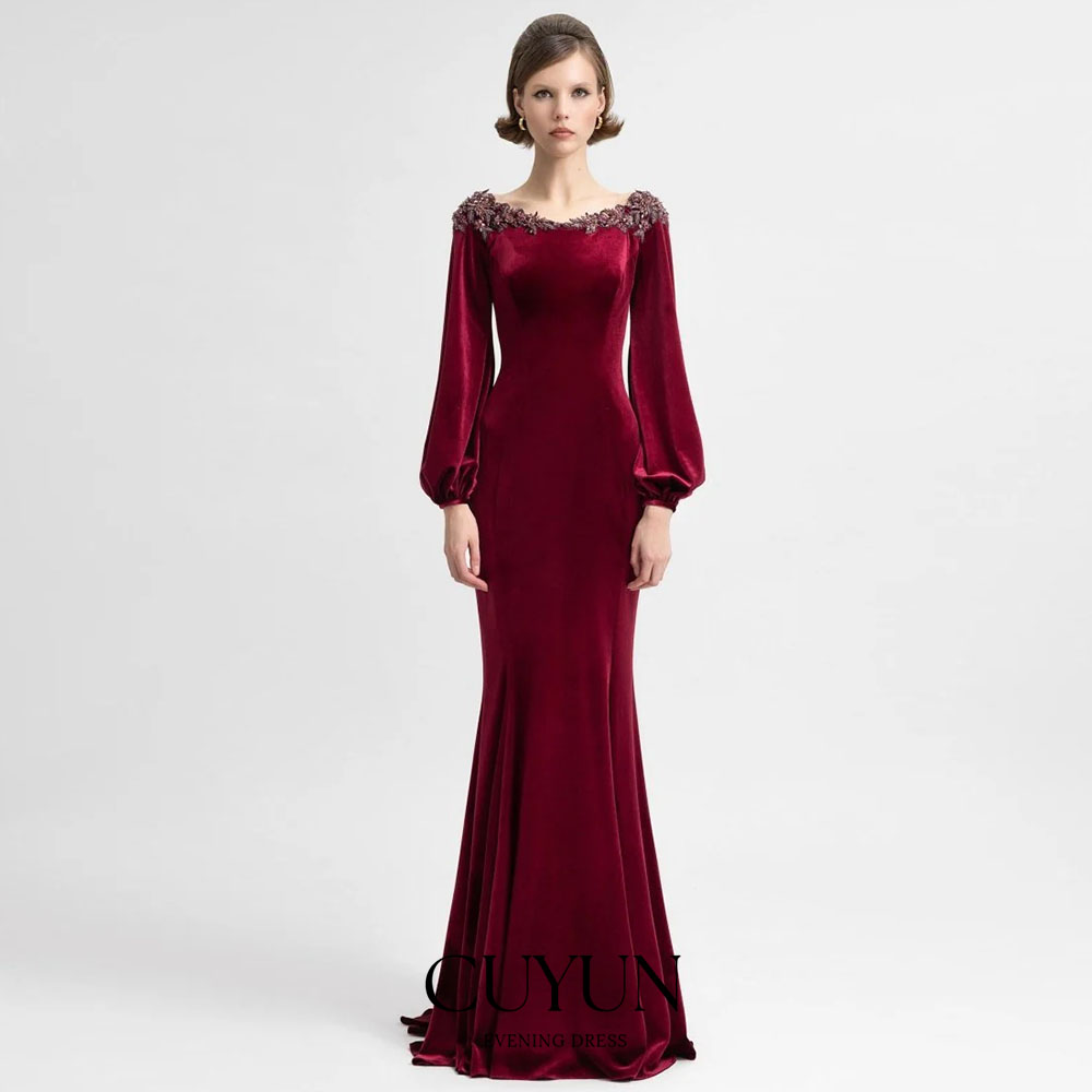 Women'S Formal Dinner Wear - Gaun Malam Semi-Mermaid Burgundy Kustom CUYUN,