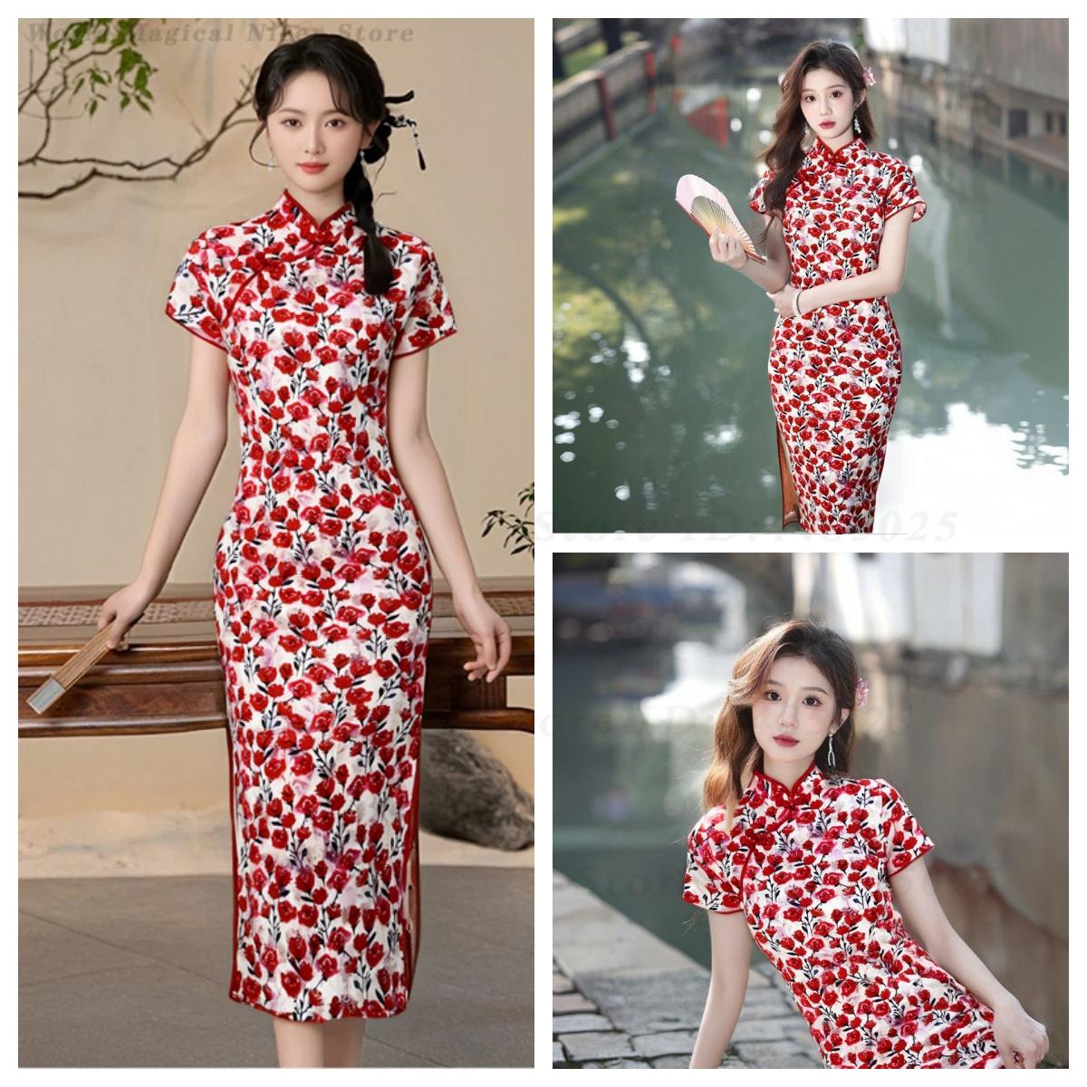 Young Women'S Formal Wear - Gaun Qipao Vintage Cina Modifikasi Pendek