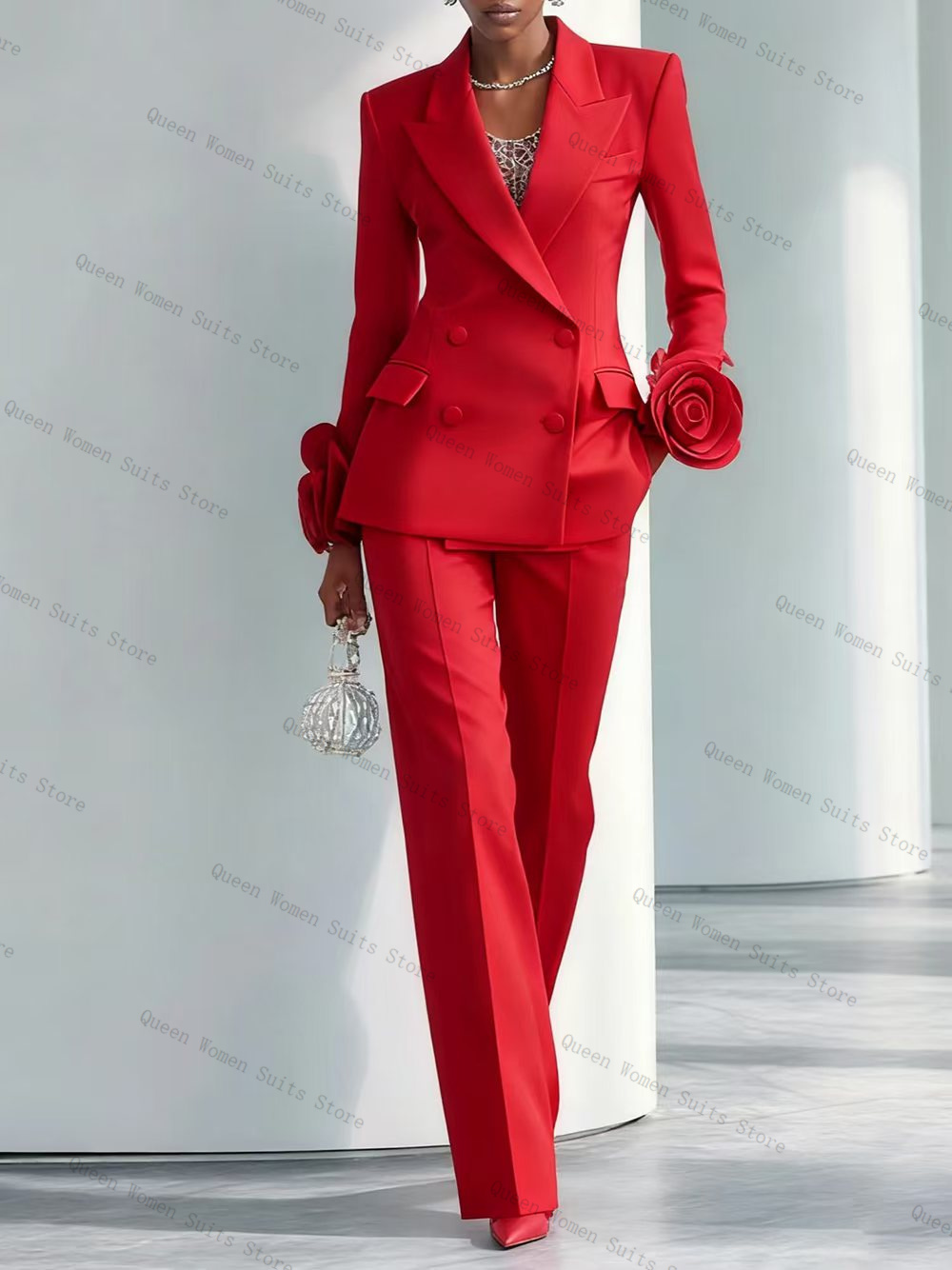 Women'S Formal Wear For Wedding Guest - Setelan Jas Wanita Merah Mewah 2