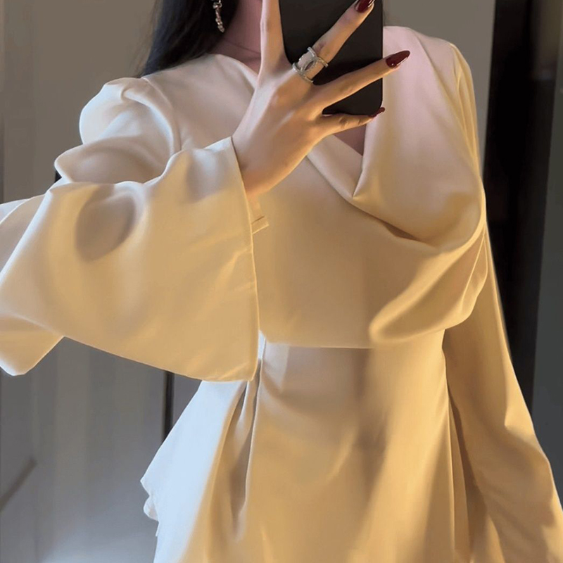 Women'S Formal Wear Suits - Kemeja lengan panjang satin wanita, atasan