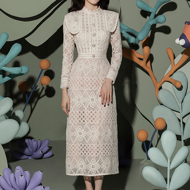 Formal Gala Wear Women - Gaun Malam Midi Renda Putao Gaun
