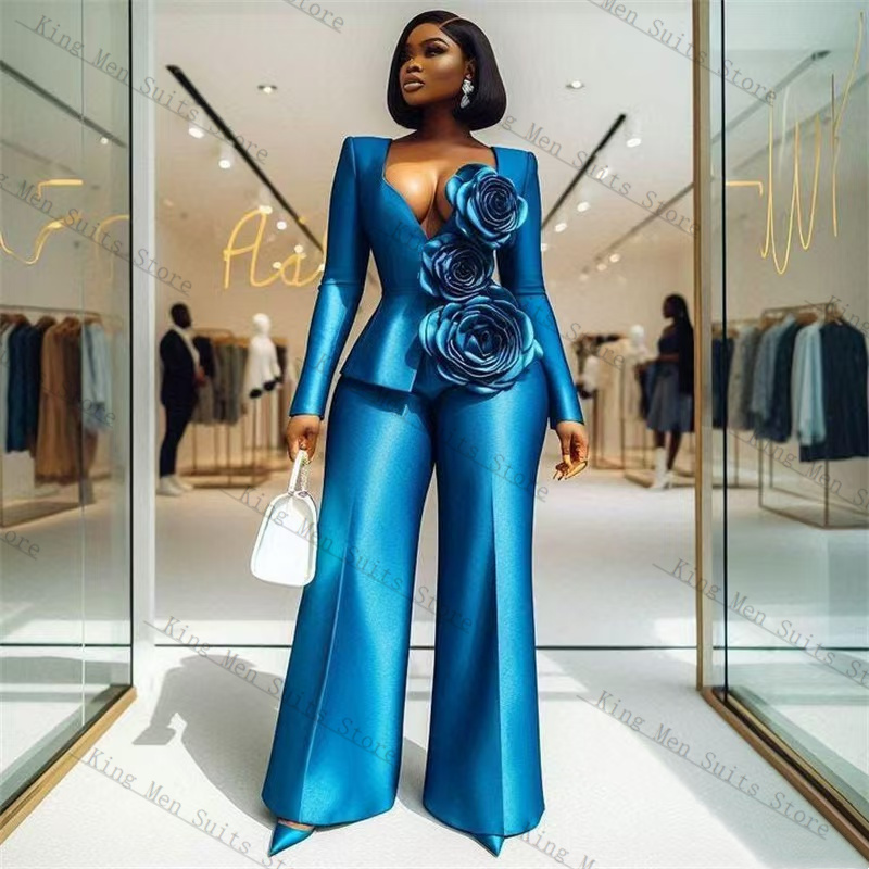 Women'S Formal Wear For Wedding Guest - Set Setelan Wanita Satin Biru 2