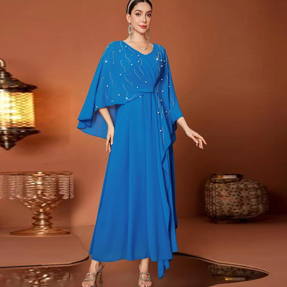 Women'S Formal Wear For Wedding Guest - Gaun Malam Mewah V-neck Lengan Cape