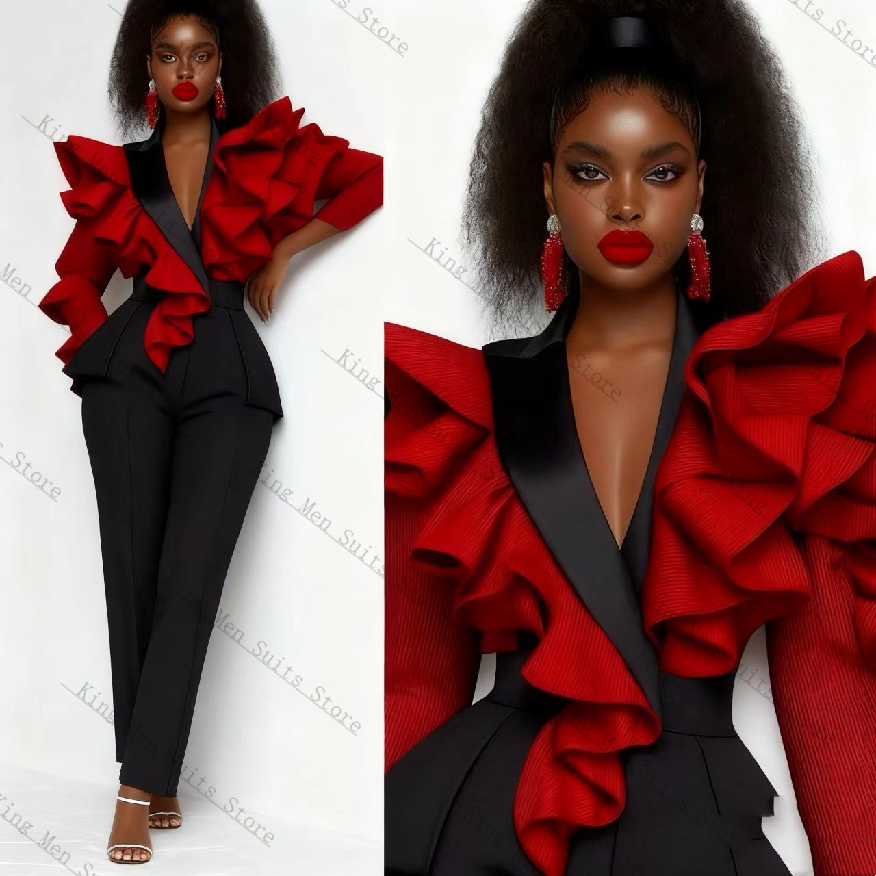 Setelan Jas Wanita Merah Hitam - Women'S Formal Wear For Wedding Guest ulasan dan harga