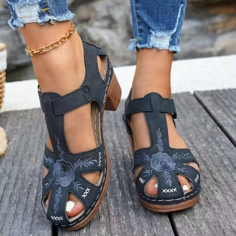 Sandal Wanita Hak Sedang Bordi - Formal Women Daily Wear Sandals ulasan dan harga