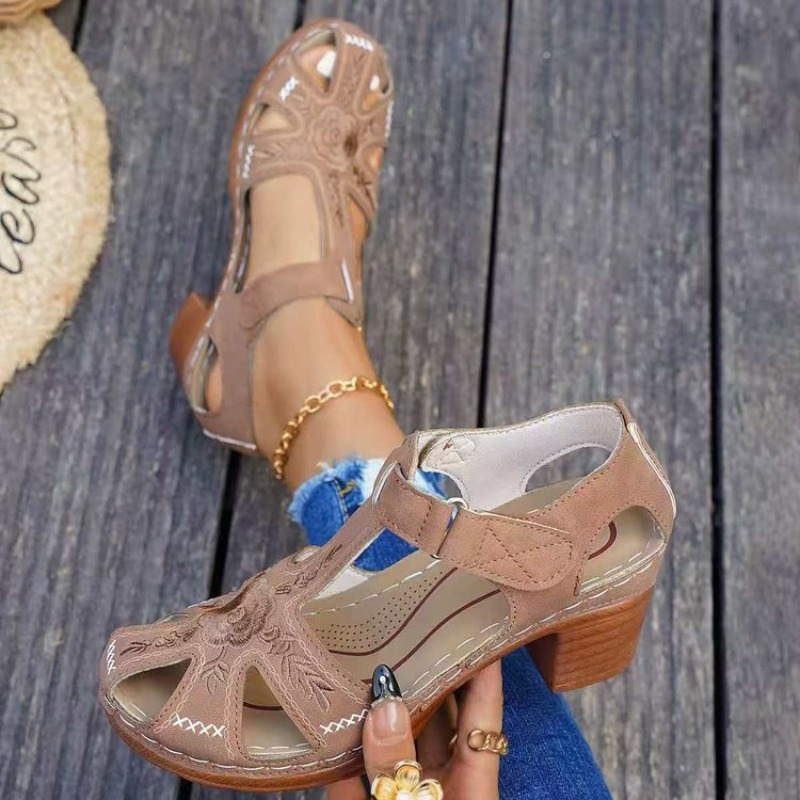 Sandal Wanita Hak Sedang Bordi - Formal Women Daily Wear Sandals ulasan dan harga