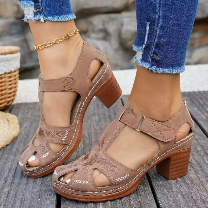 Sandal Wanita Hak Sedang Bordi - Formal Women Daily Wear Sandals ulasan dan harga