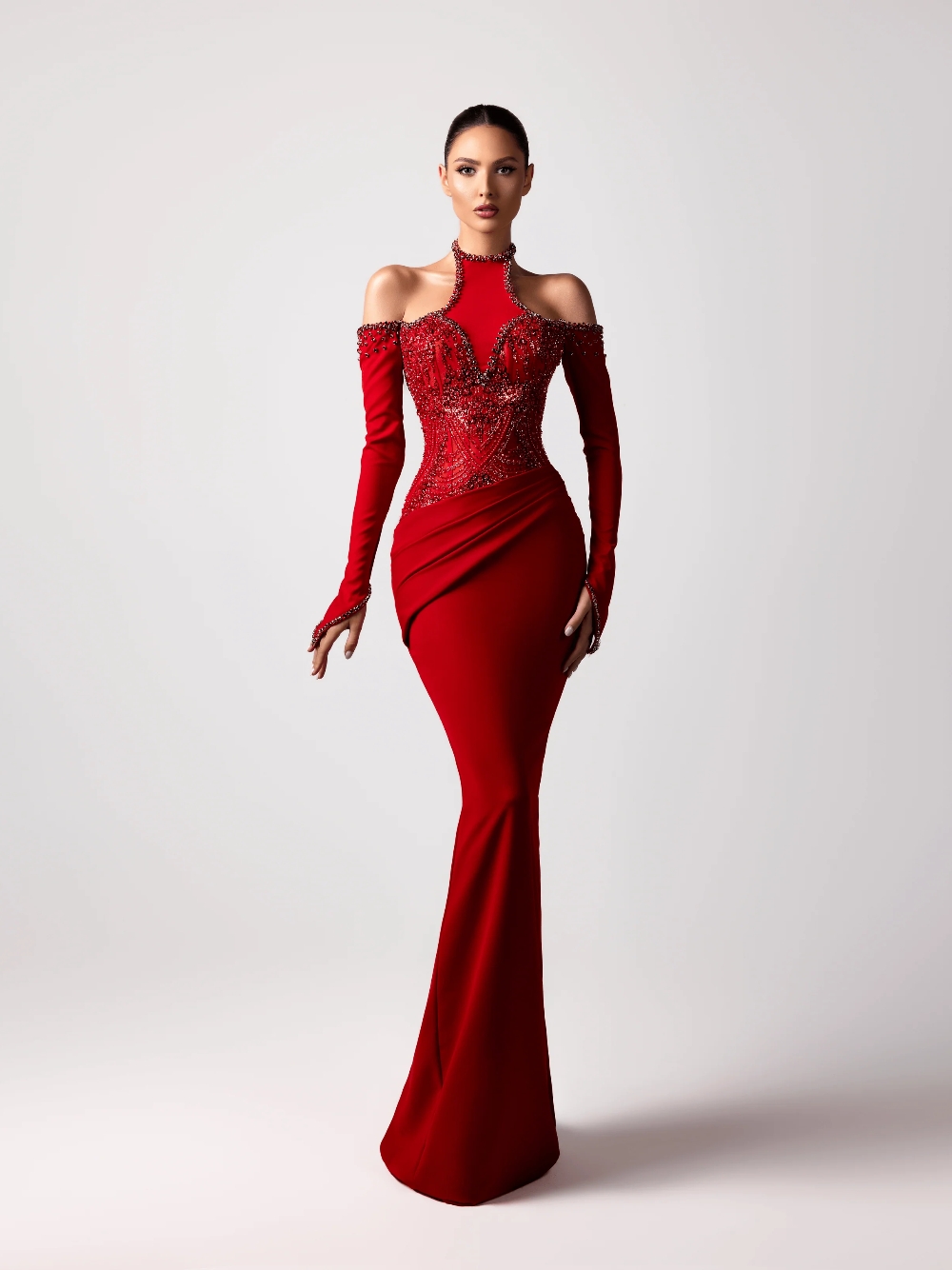 Gaun Malam Halter Seksi Merah  - Formal Gala Wear Women ulasan dan harga