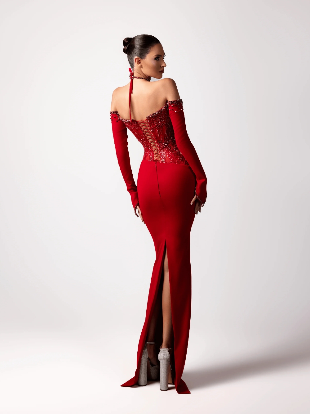 Gaun Malam Halter Seksi Merah  - Formal Gala Wear Women ulasan dan harga