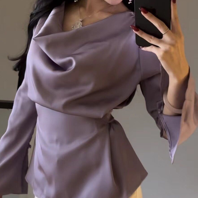 Kemeja lengan panjang satin wa - Women'S Formal Wear Suits ulasan dan harga