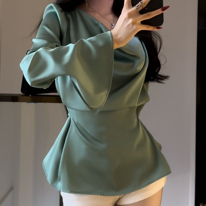 Kemeja lengan panjang satin wa - Women'S Formal Wear Suits ulasan dan harga