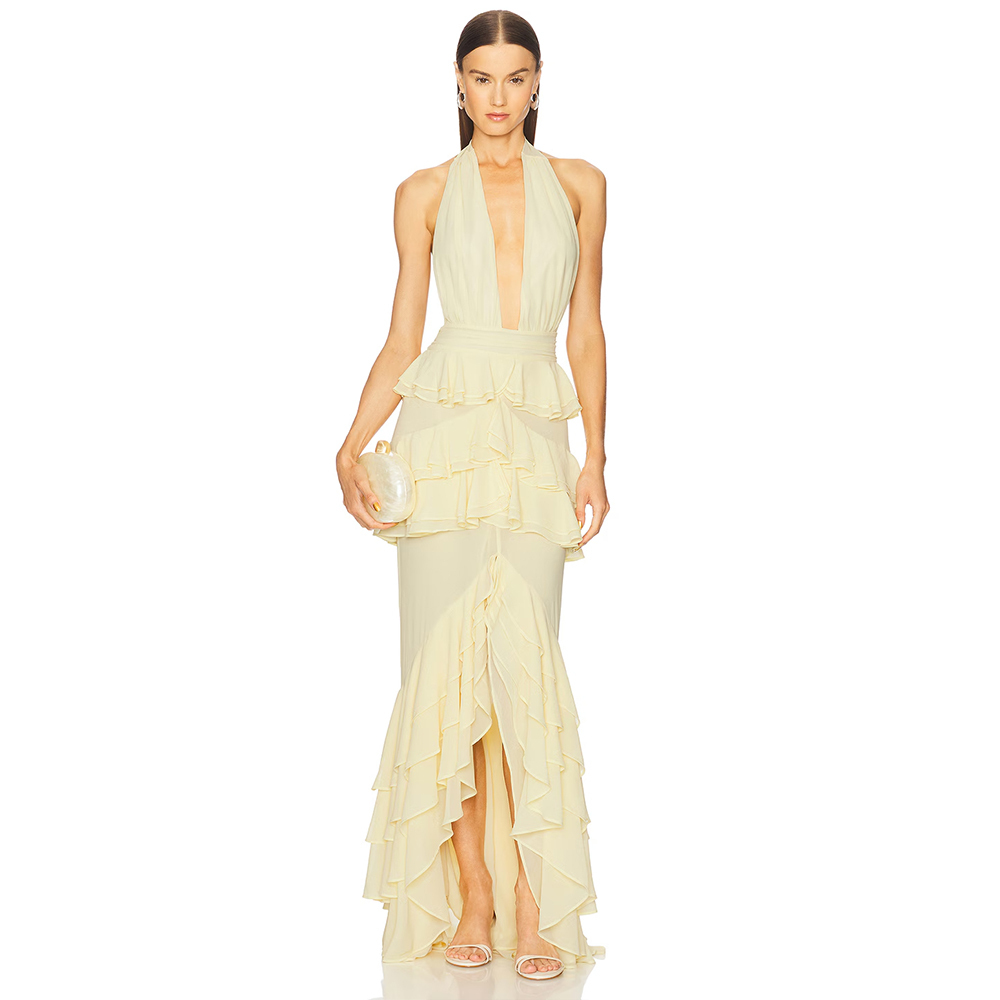 Gaun Malam Maxi dengan Kerah V - Women'S Formal Wear For Wedding Guest ulasan dan harga