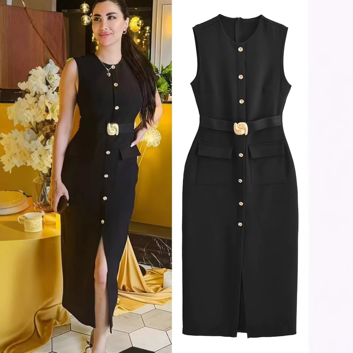 Gaun Wanita Tanpa Lengan Kerah - Women'S Formal Dinner Wear ulasan dan harga