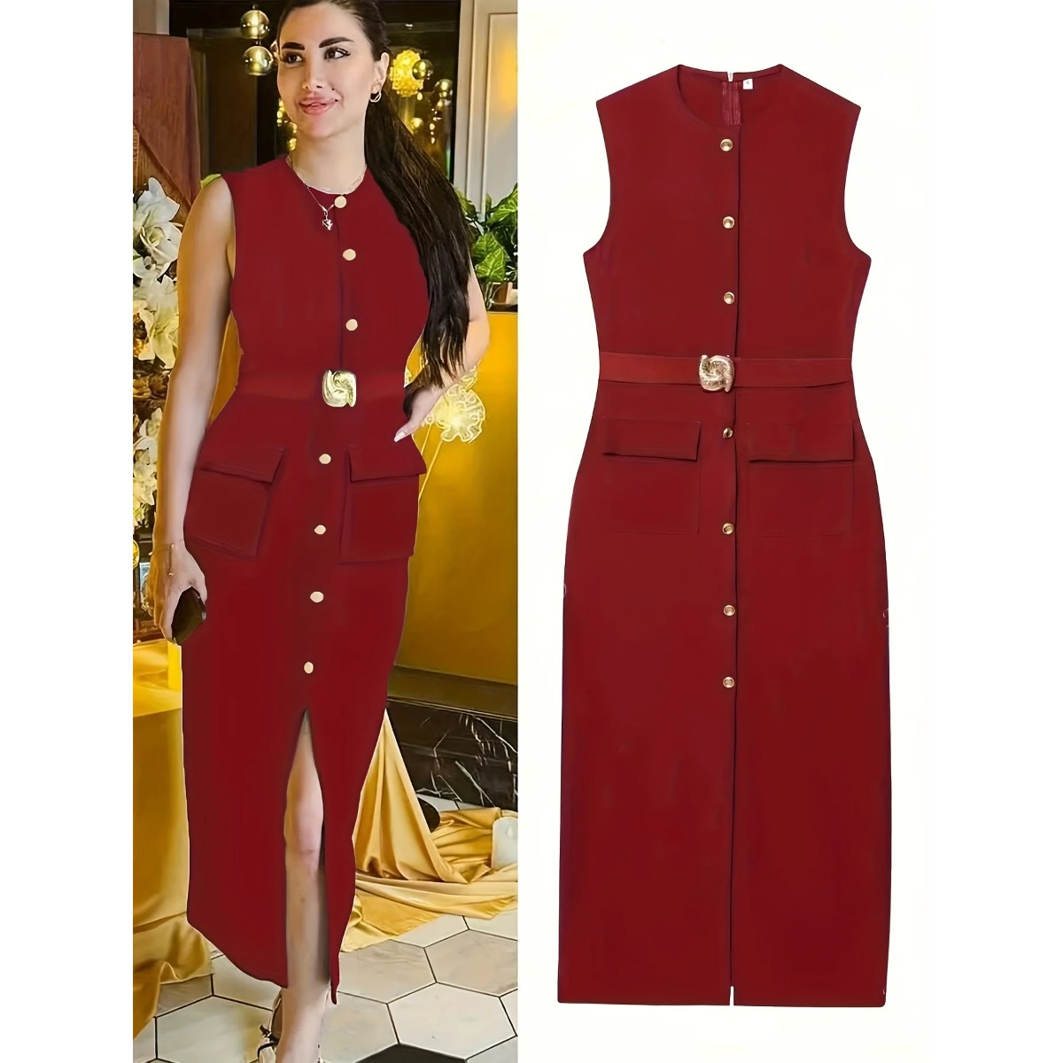 Gaun Wanita Tanpa Lengan Kerah - Women'S Formal Dinner Wear ulasan dan harga