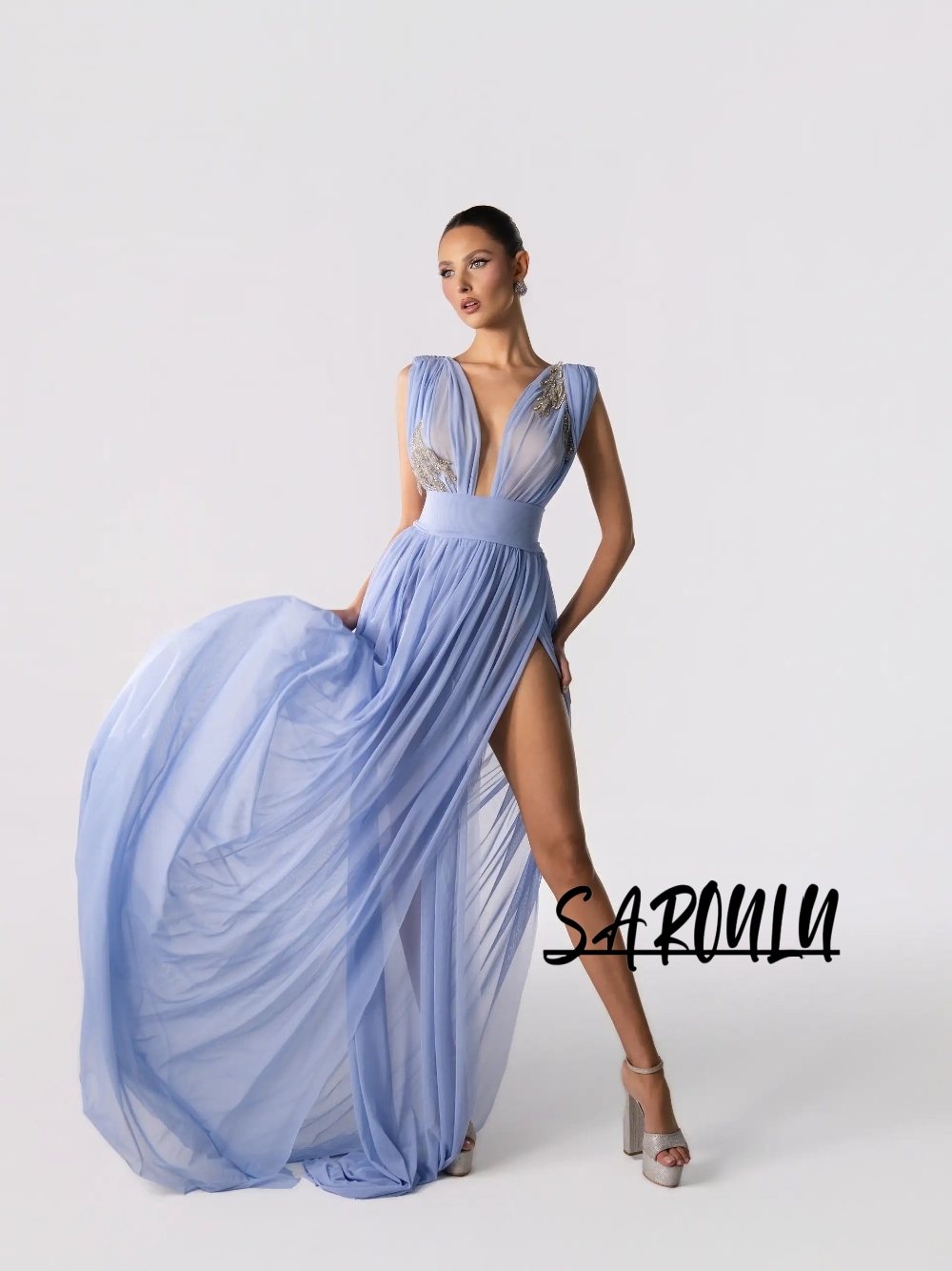 Gaun Malam Biru Muda Seksi den - Formal Gala Wear Women ulasan dan harga
