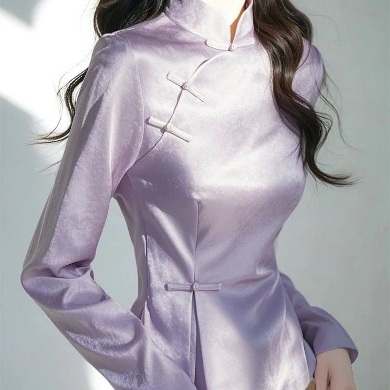Kemeja Satin Ungu Musim Semi 2 - Women'S Formal Wear Suits ulasan dan harga