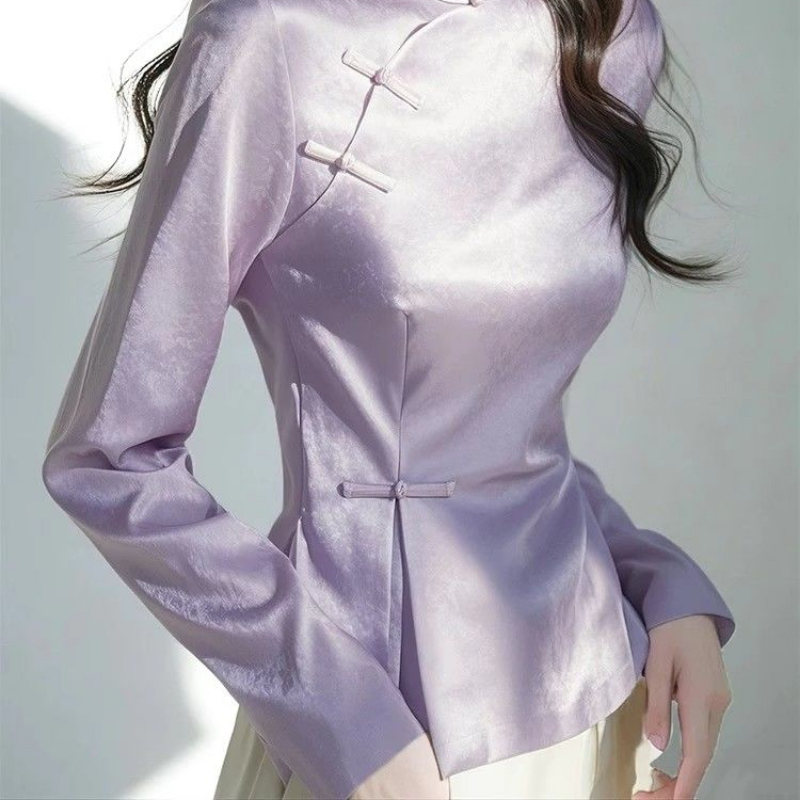 Kemeja Satin Ungu Musim Semi 2 - Women'S Formal Wear Suits ulasan dan harga