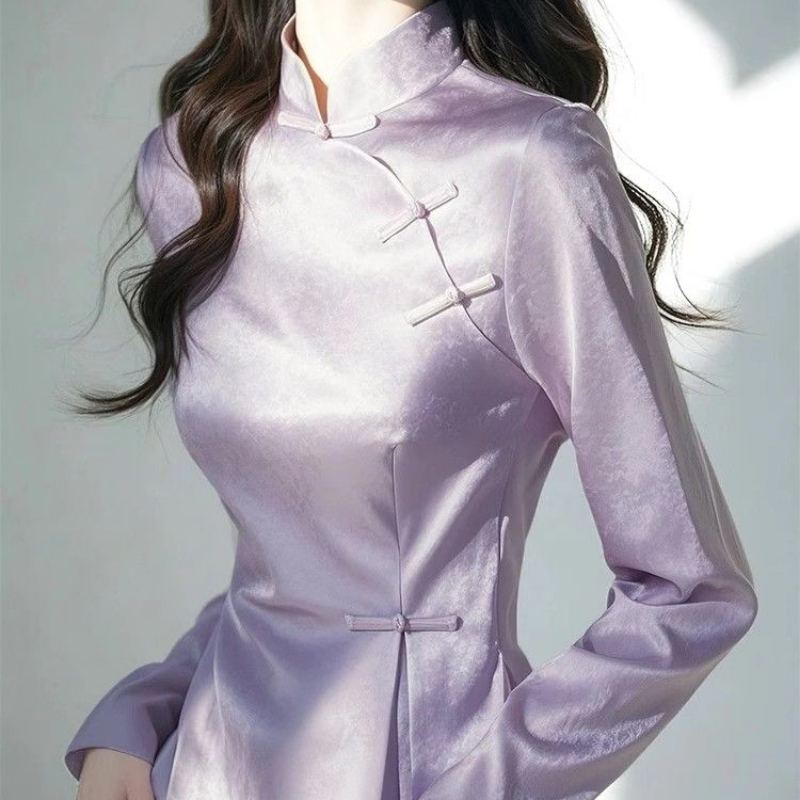 Kemeja Satin Ungu Musim Semi 2 - Women'S Formal Wear Suits ulasan dan harga