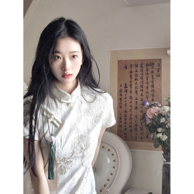 Gaun Qipao Putih Tren Retro Mu - Young Women'S Formal Wear ulasan dan harga
